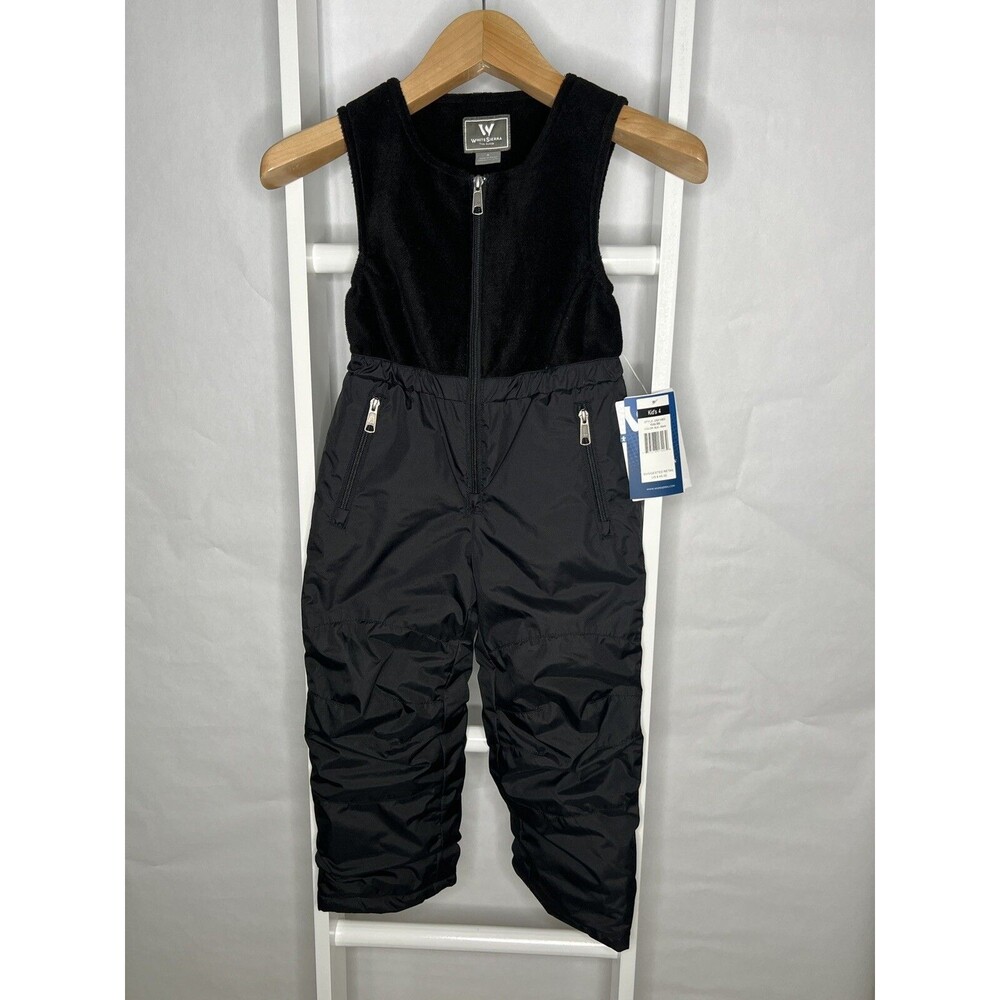 White Sierra Snow Ski Bibs Kids 4 Black Waterproof Pant Fleece Insulated